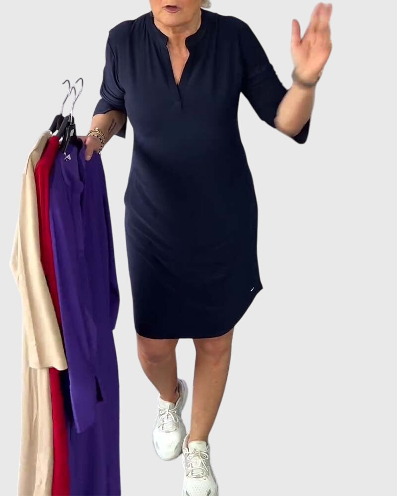 Katherine | Robe Uni à Col V