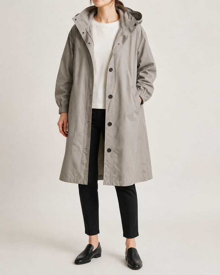 Trench-Coat Femme Imperméable à Capuche Ceinture Nouée – Édith