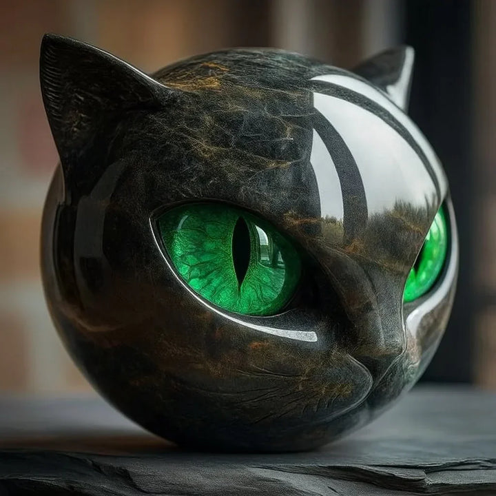 NyxCharm - Sculpture de Tête de Chat Noir Mystique