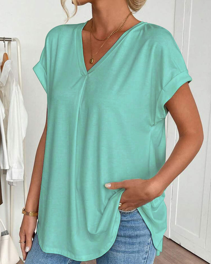 Short Sleeve Solid Color Patchwork T-Shirt