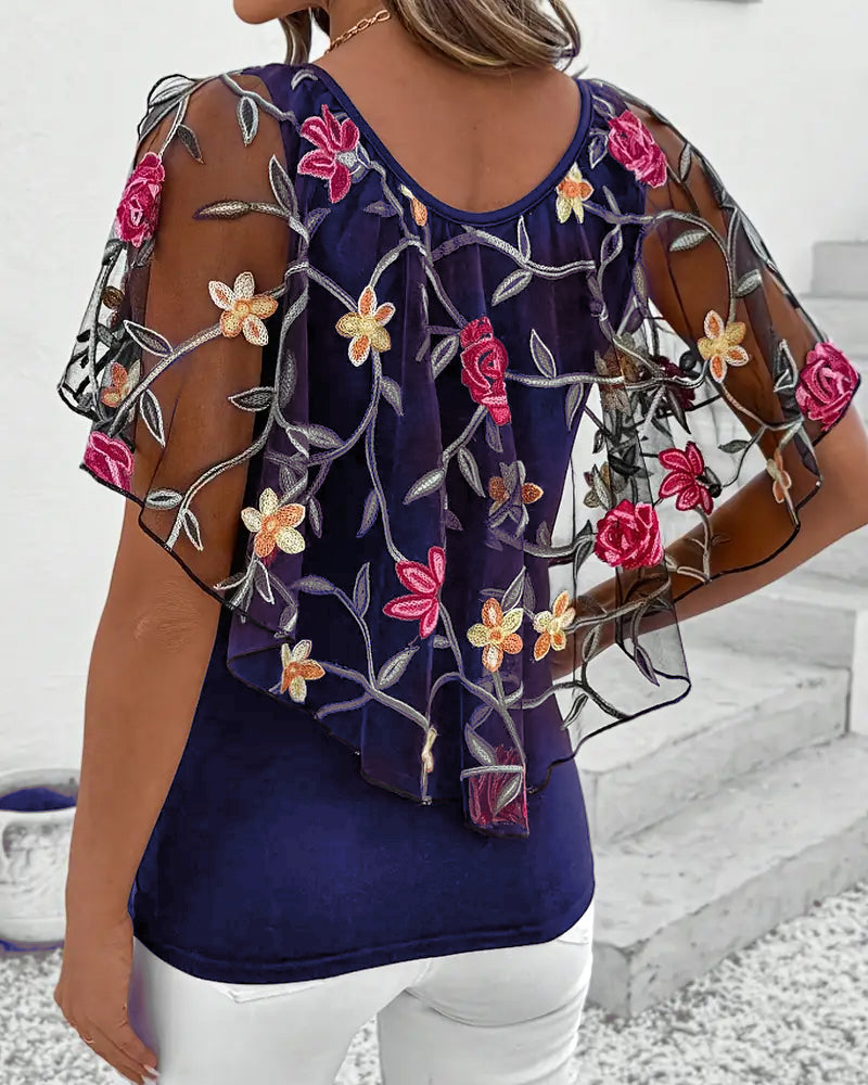 Embroidered Knit Blouse