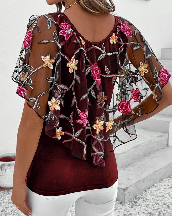 Embroidered Knit Blouse