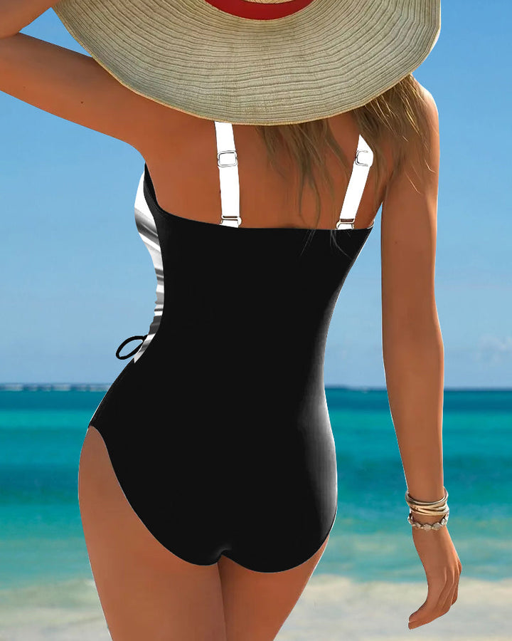 Maillot de Bain Une Pièce avec Cordelette de Couleur Contrastante