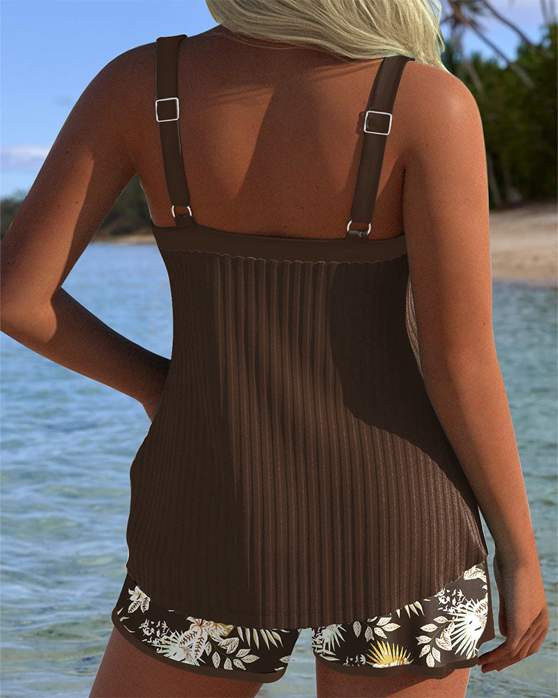 Short Rayé Tankini Deux Pièces pour Plage