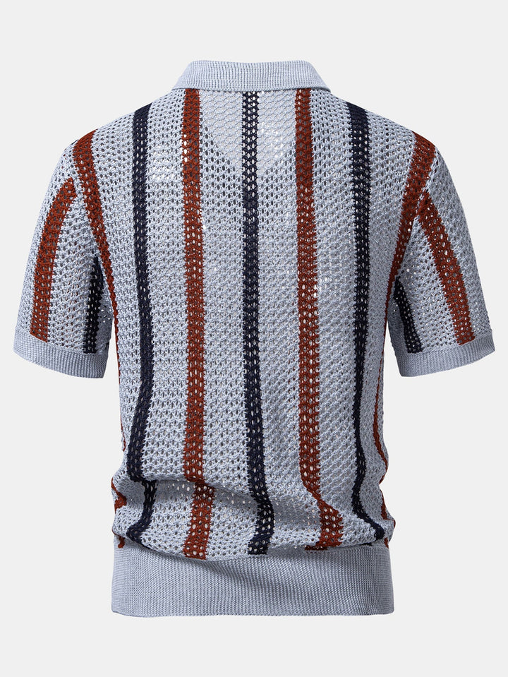 Polo Rayé Au Crochet avec Col en V
