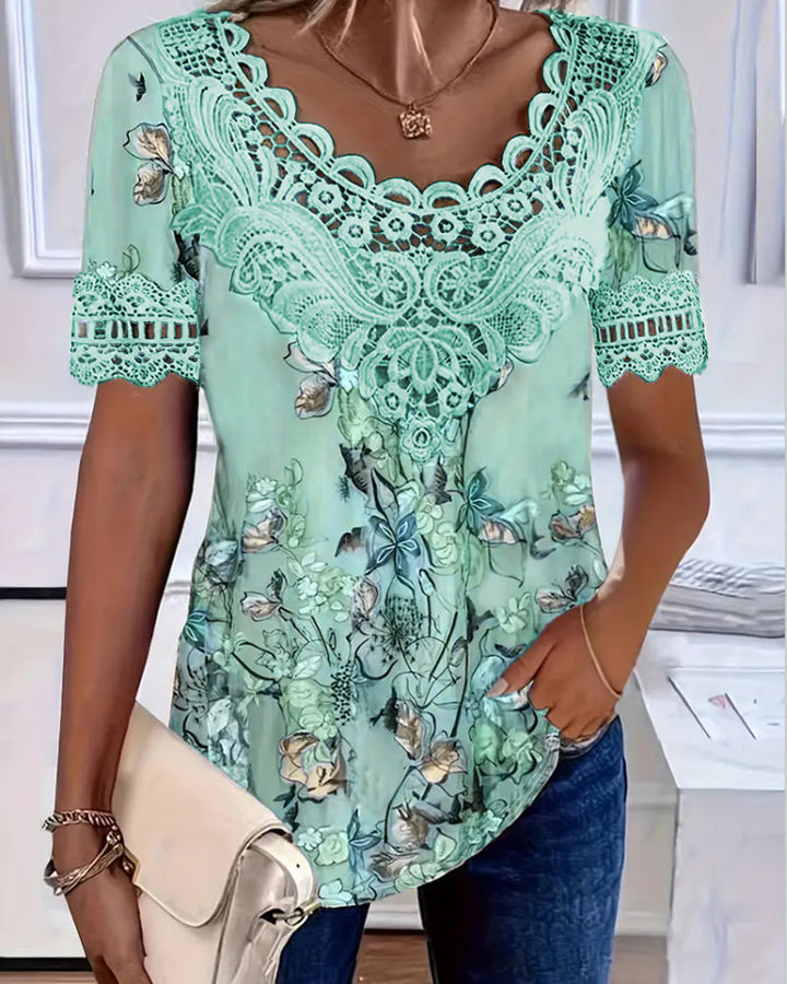 T-shirt à Imprimé Floral Mode à Manches Courtes