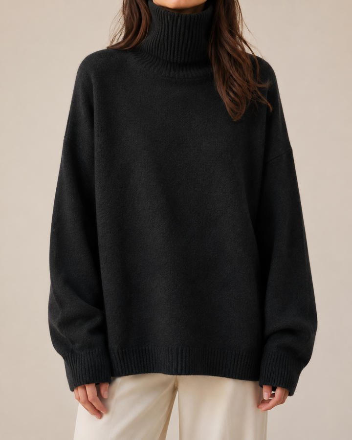 Pull femme col roulé coupe ample manches longues automne