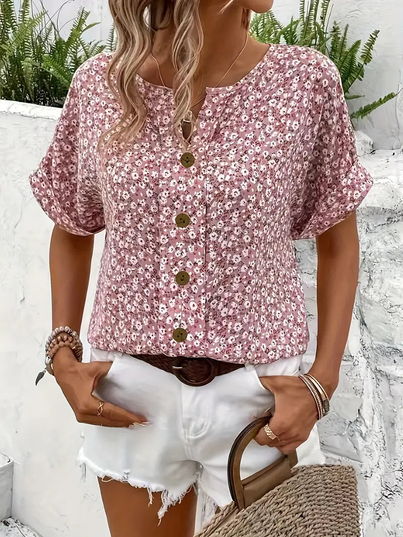 Cindy™ | Blouse à Imprimé Floral avec Col Noté