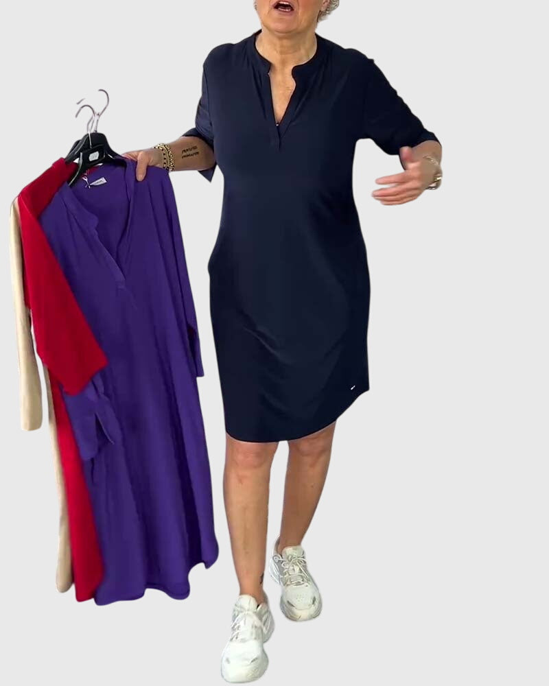Katherine | Robe Uni à Col V