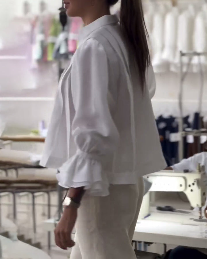 Blouse à Manches Bouffantes avec Volants