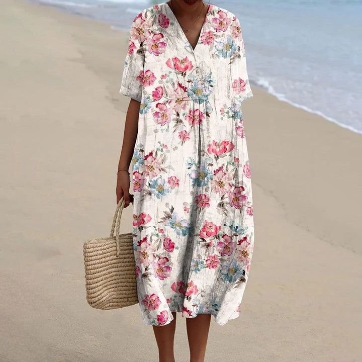 FLORINE | Robe rétro à fleurs en lin