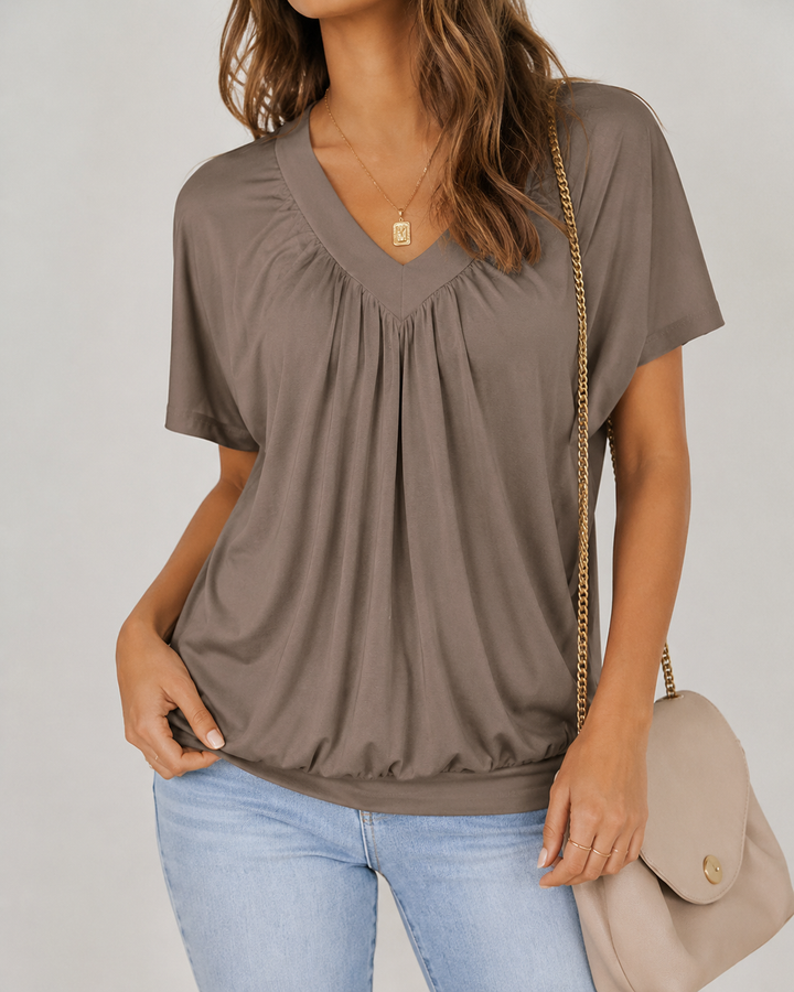 T-shirt Femme Oversize Col V Manches Courtes – Éliane