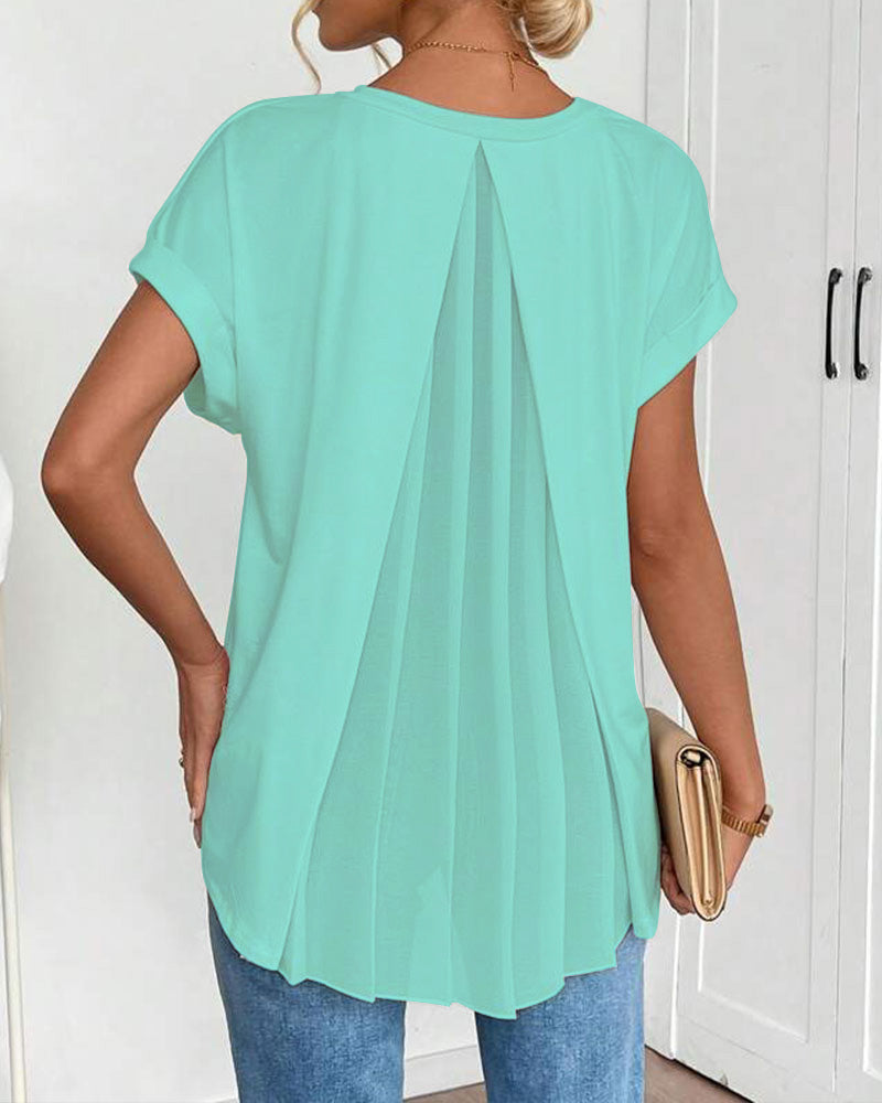 Short Sleeve Solid Color Patchwork T-Shirt