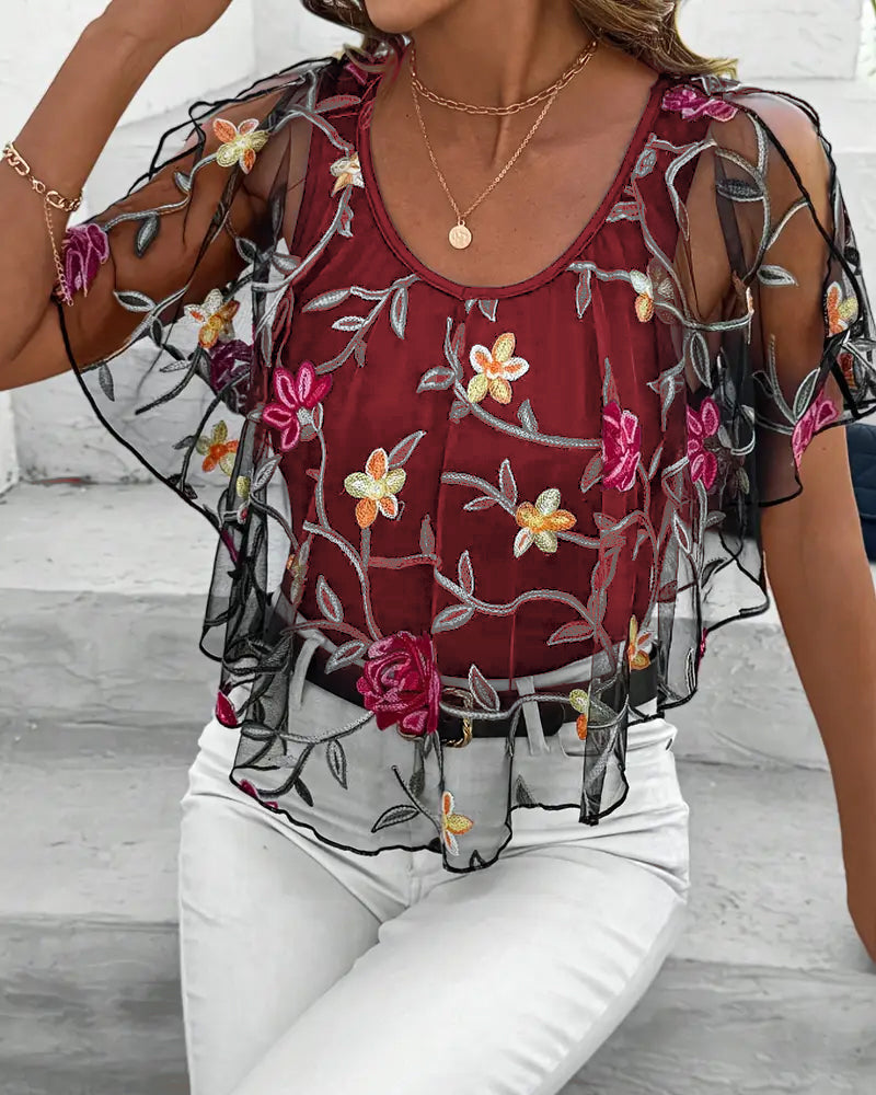 Embroidered Knit Blouse