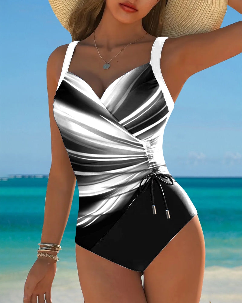 Maillot de Bain Une Pièce avec Cordelette de Couleur Contrastante