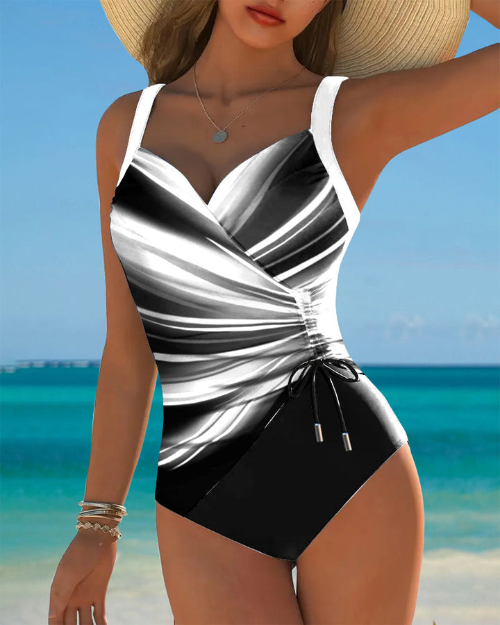 Maillot de Bain Une Pièce avec Cordelette de Couleur Contrastante