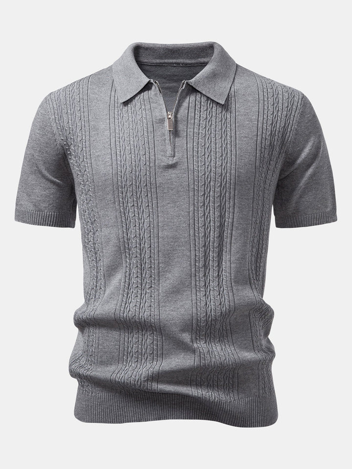 Polo-shirt zippé en jacquard torsadé