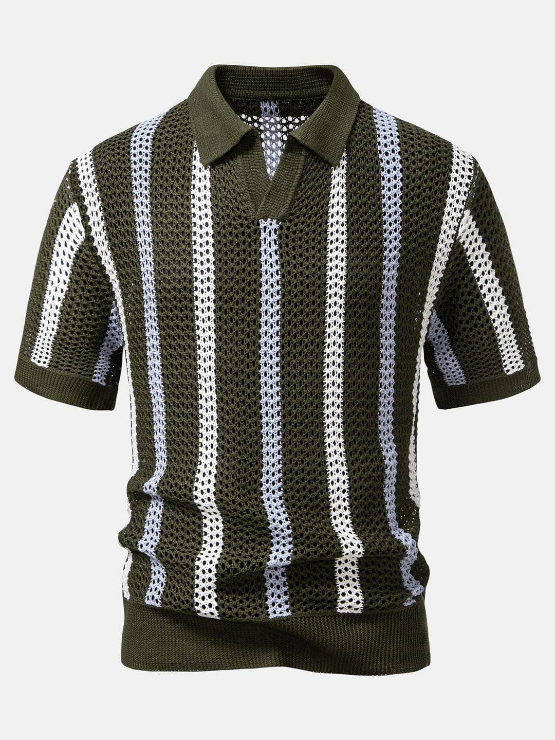 Polo Rayé Au Crochet avec Col en V