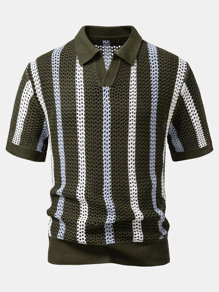 Polo Rayé Au Crochet avec Col en V