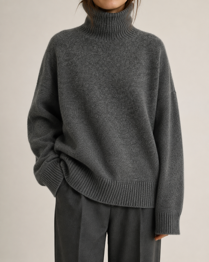 Pull femme col roulé coupe ample manches longues automne