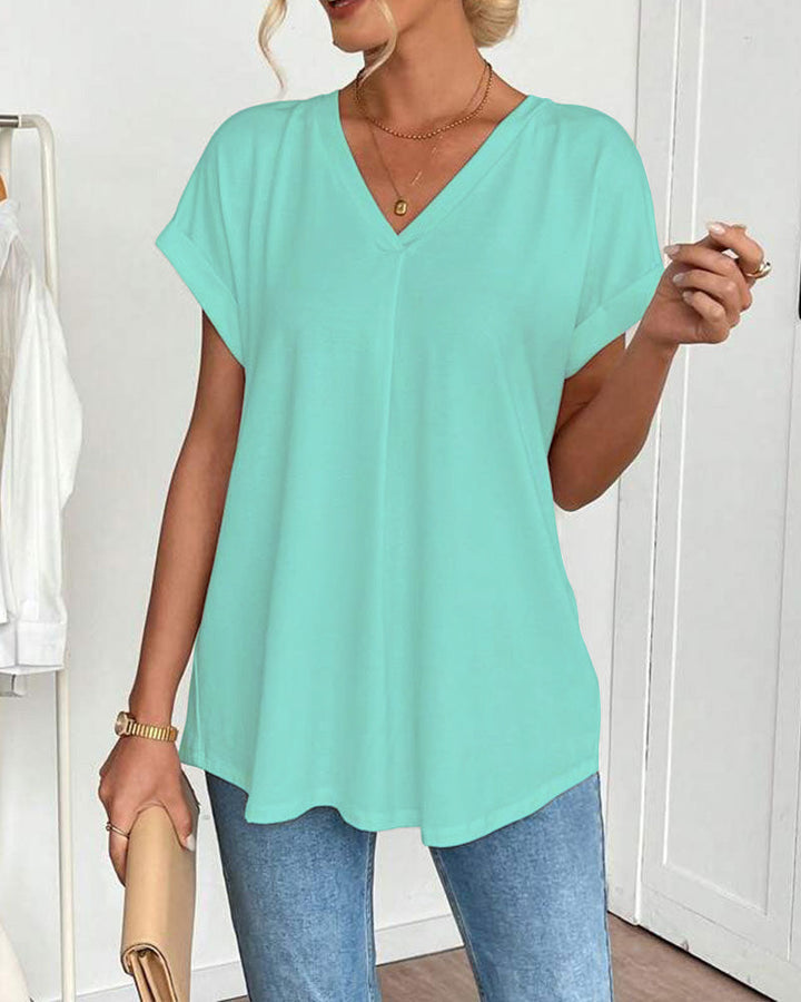 Short Sleeve Solid Color Patchwork T-Shirt