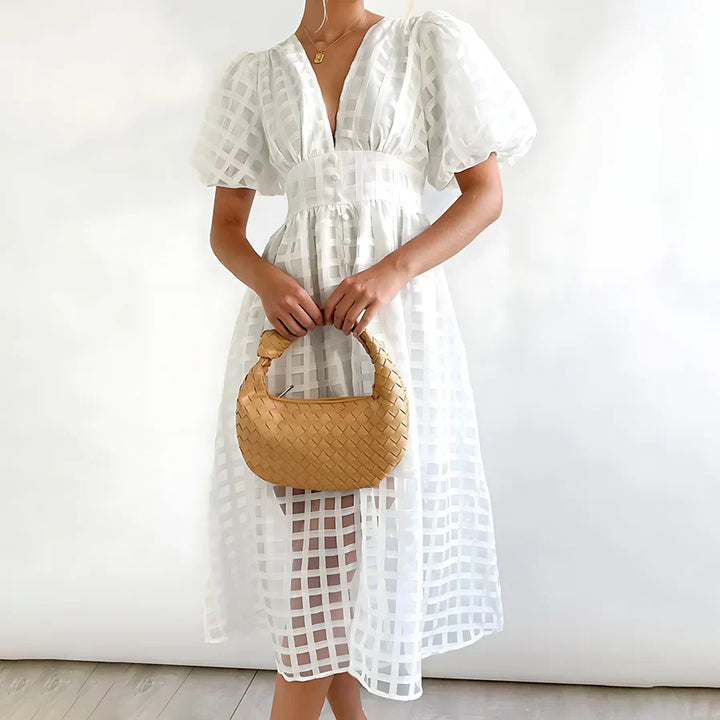 Cindy™ | Robe Midi Classique avec Manches Bouffantes