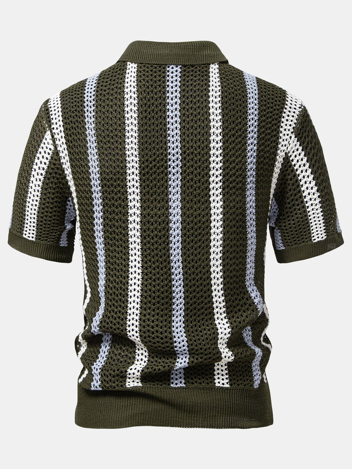 Polo Rayé Au Crochet avec Col en V
