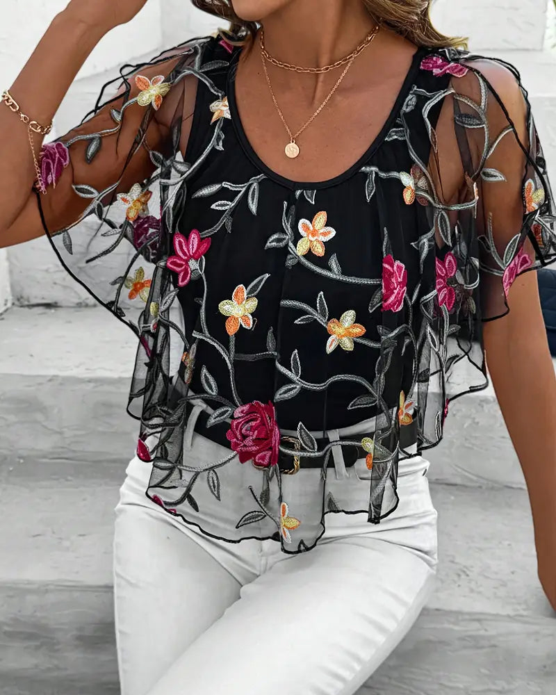 Embroidered Knit Blouse