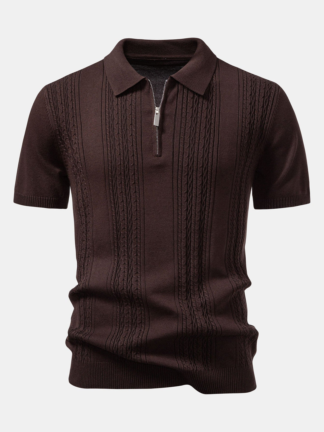 Polo-shirt zippé en jacquard torsadé