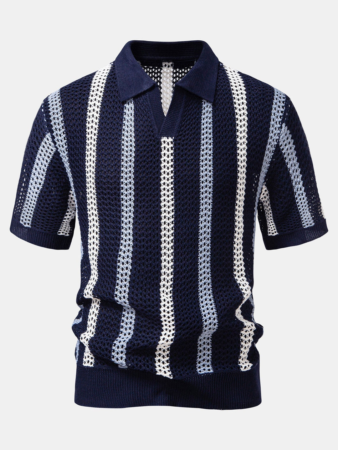 Polo Rayé Au Crochet avec Col en V
