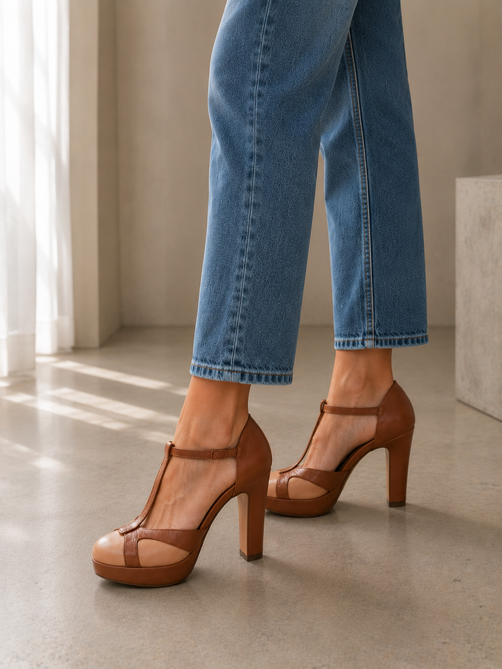 Chaussures femme plateforme bride en T talon épais