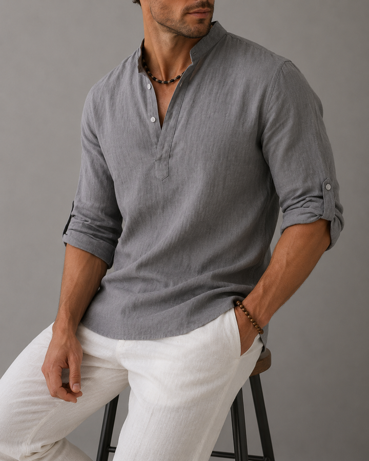 Chemise homme coupe ample col en V manches longues