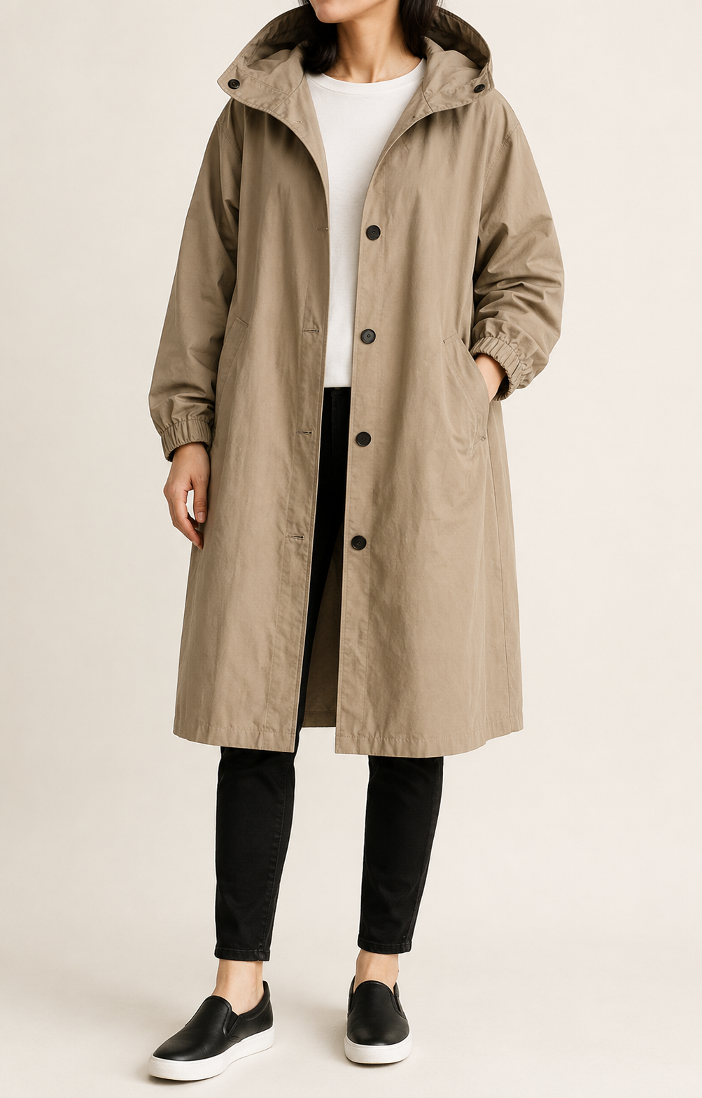 Trench-Coat Femme Imperméable à Capuche Ceinture Nouée – Édith