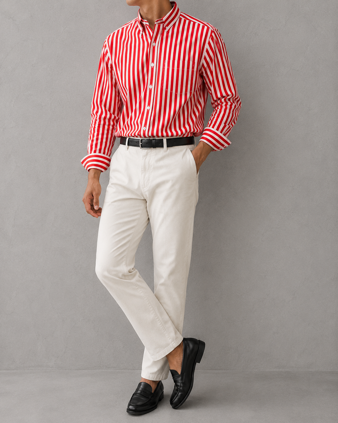 Chemise homme manches longues col boutonné rayée