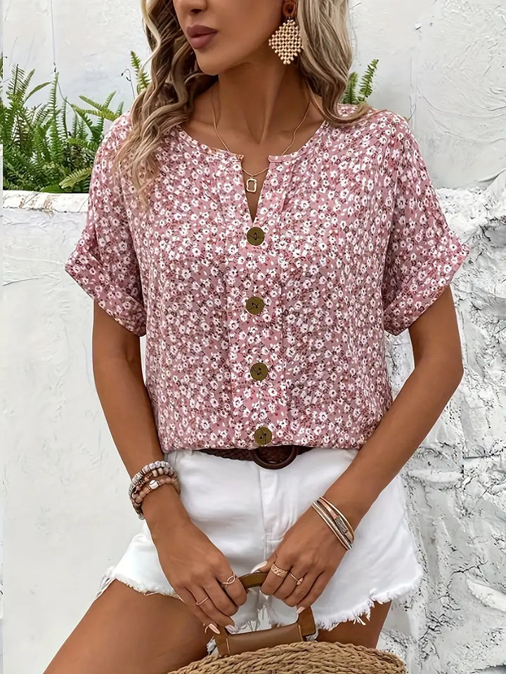 Cindy™ | Blouse à Imprimé Floral avec Col Noté
