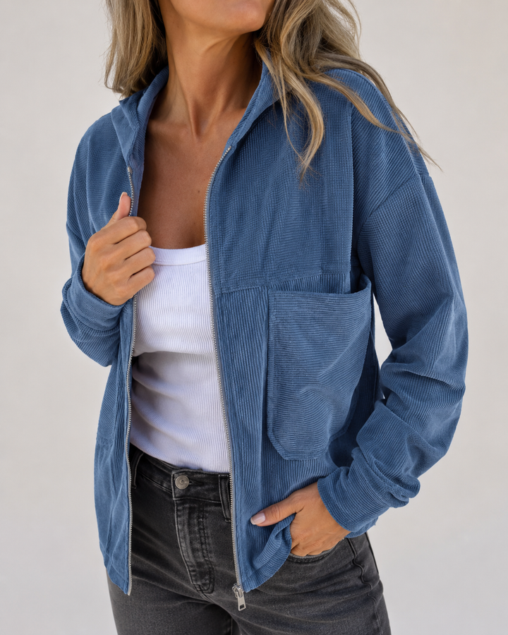 veste à capuche zippée pour femmes | coupe décontractée texture côtelée