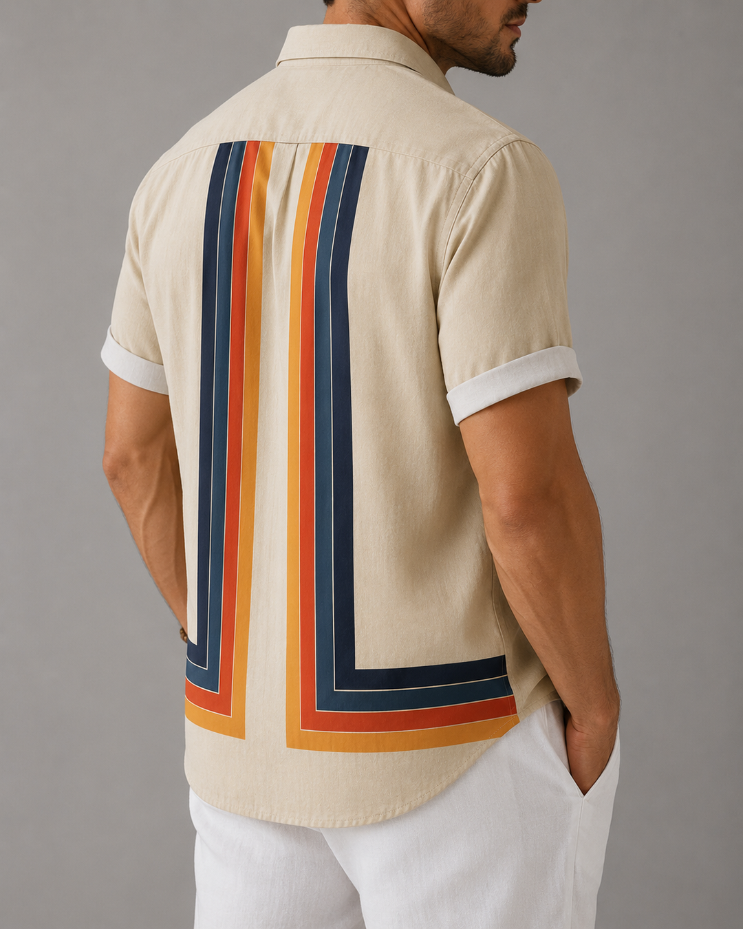 Chemise homme manches courtes coupe droite motif rayé