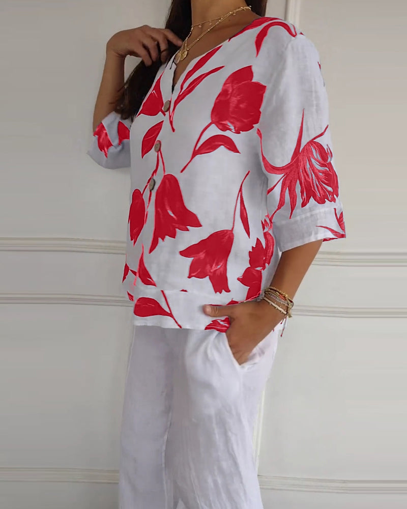 Chemisier en coton et lin à imprimé floral