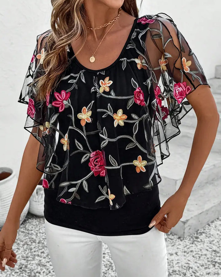 Embroidered Knit Blouse