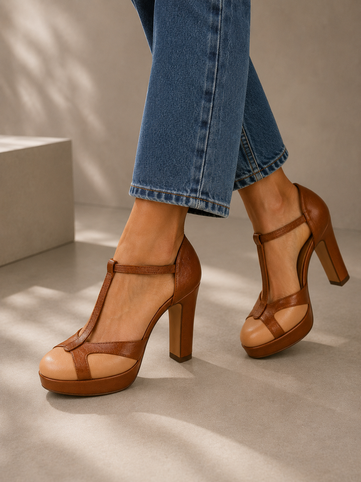 Chaussures femme plateforme bride en T talon épais