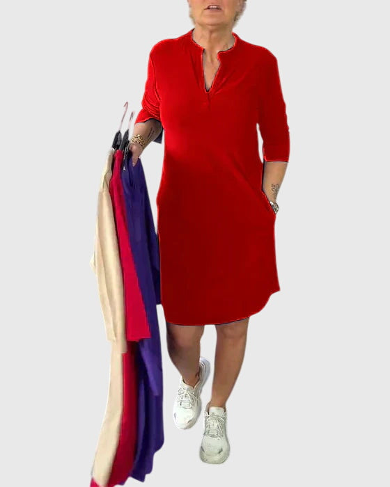 Katherine | Robe Uni à Col V