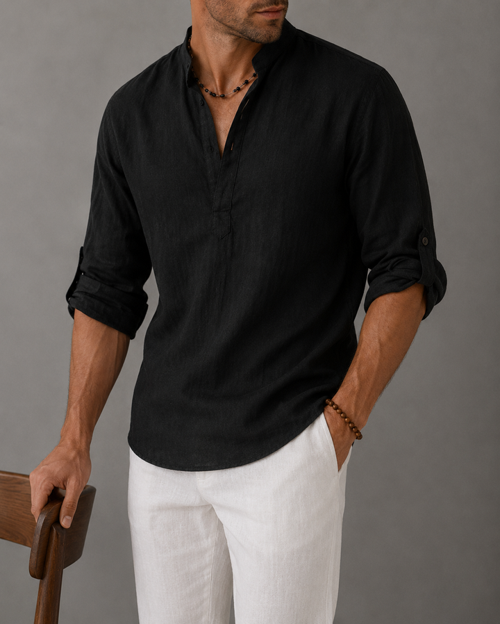 Chemise homme coupe ample col en V manches longues