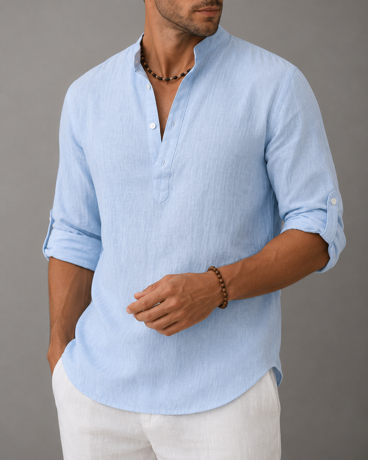 Chemise homme coupe ample col en V manches longues