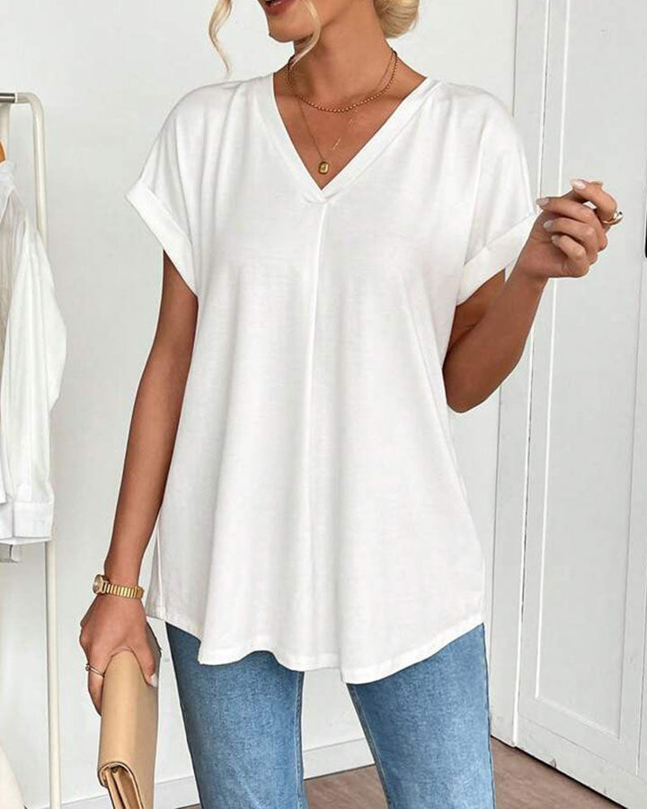 Short Sleeve Solid Color Patchwork T-Shirt