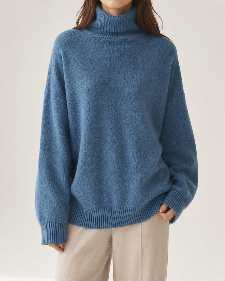 Pull femme col roulé coupe ample manches longues automne