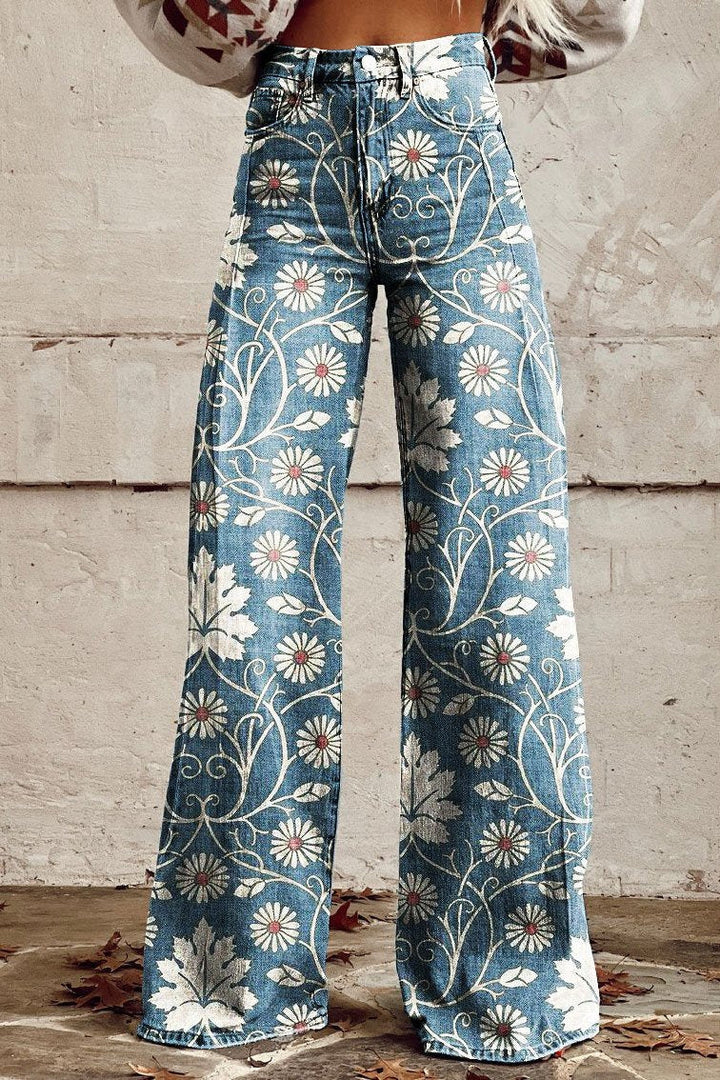 Elodie | Pantalon Large Fleurs Vintage