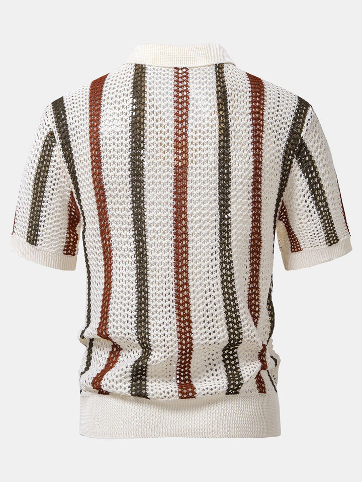 Polo Rayé Au Crochet avec Col en V