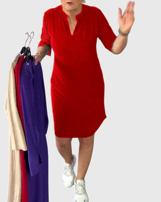 Katherine | Robe Uni à Col V