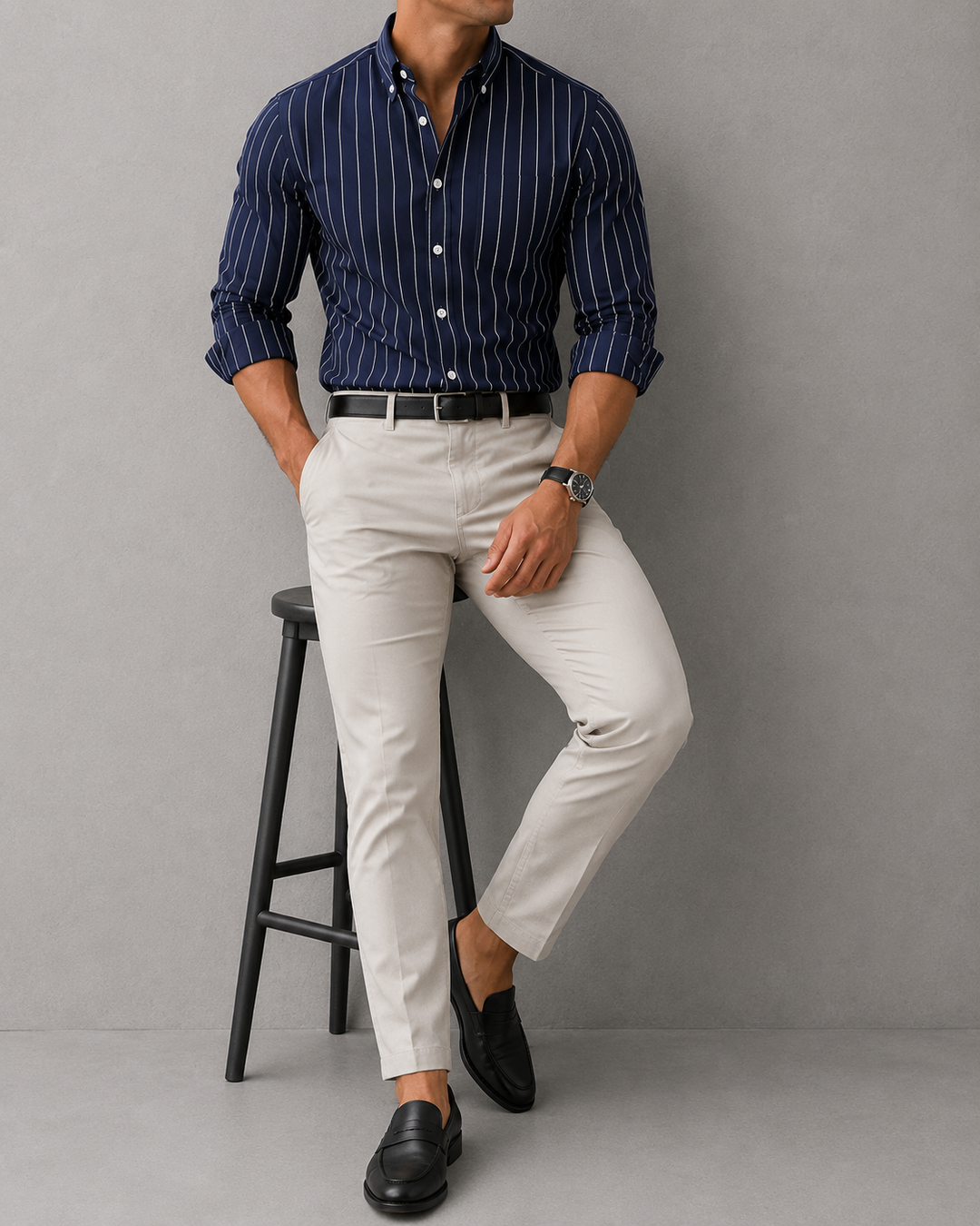 Chemise homme manches longues col boutonné rayée