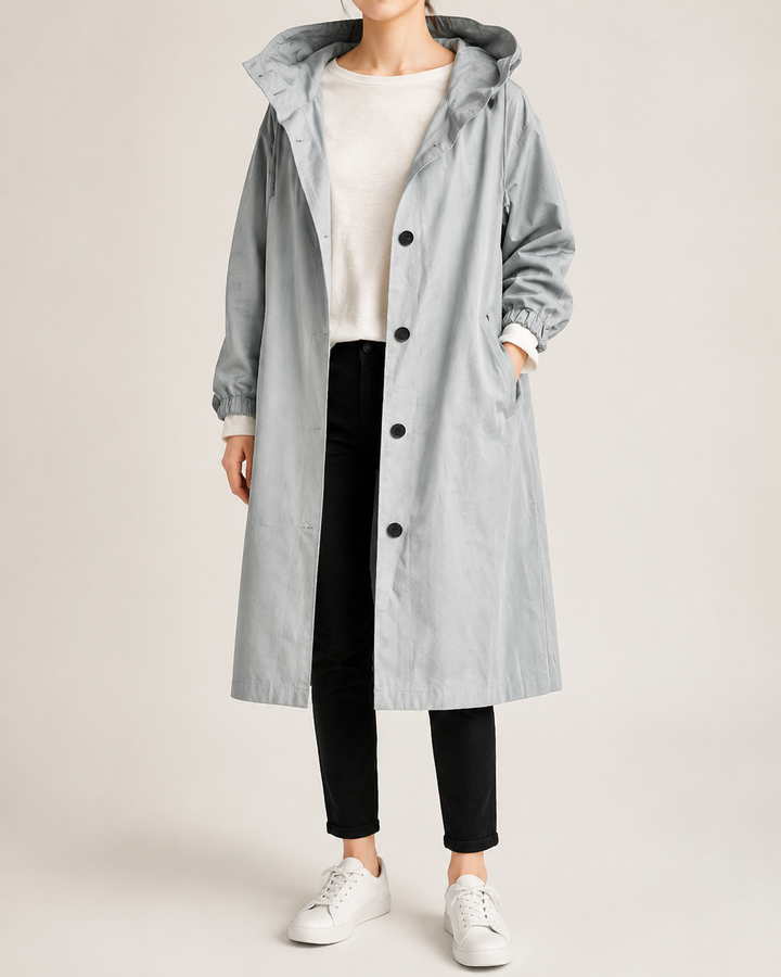 Trench-Coat Femme Imperméable à Capuche Ceinture Nouée – Édith